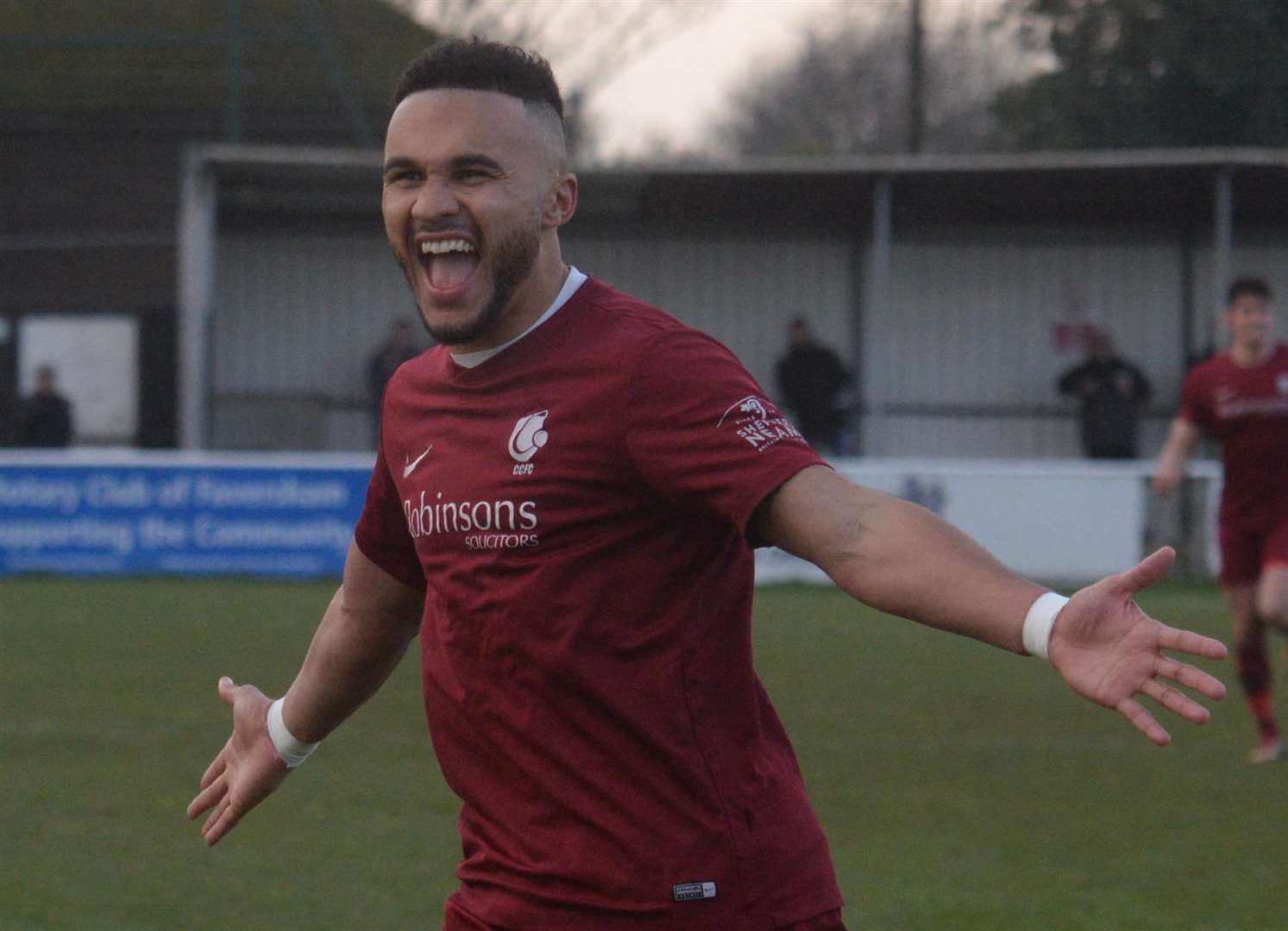 Canterbury City striker Dean Grant celebrates scoring the second goal in their 2-1 FA Vase victory Picture: Chris Davey