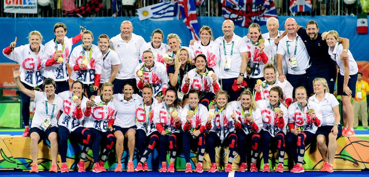 Team GB women's hockey team with their gold medals. Picture: Frank Uijlenbroek/World Sport Pics