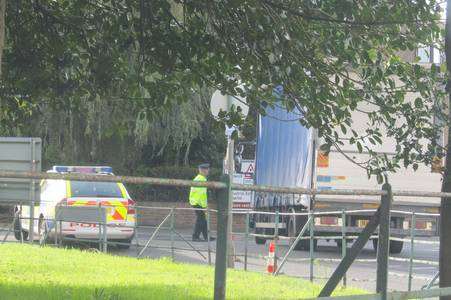 Police at the scene of a crash in which a man was hit by a lorry in Deal