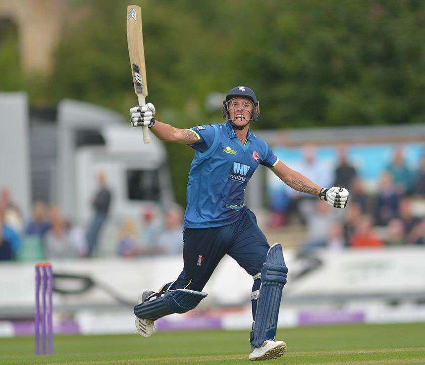 Harry Podmore celebrating after hitting the winning runs. Picture: Ady Kerry (2578730)