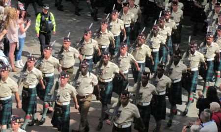 The Argyll and Sutherland Highlanders parade through Canterbury city centre