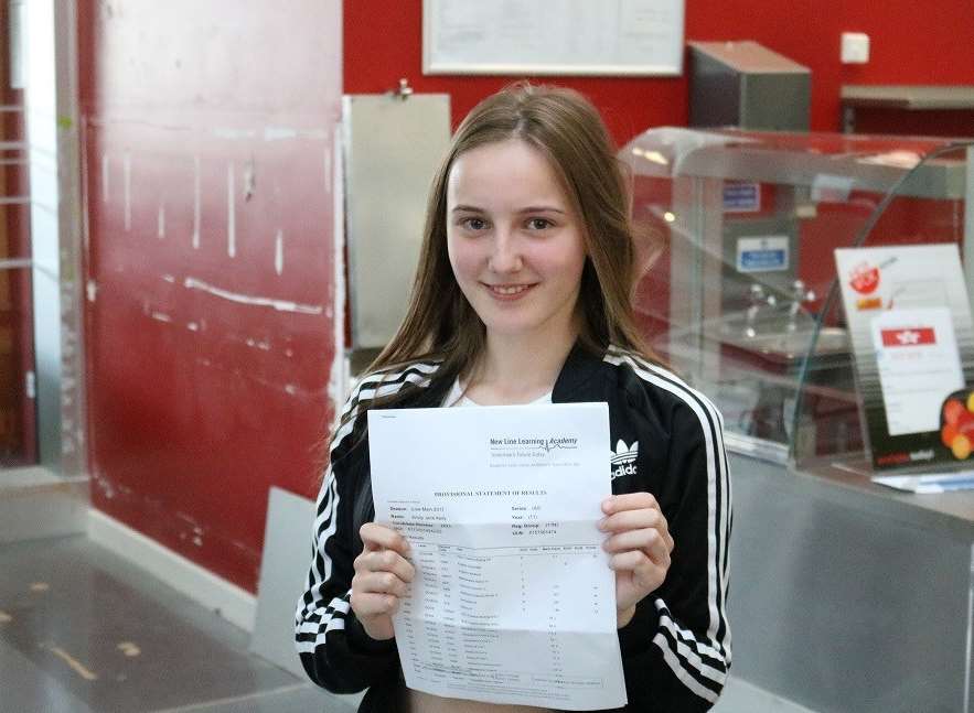Emily Kiely receives her GCSE results at New Line Learning Academy in Maidstone