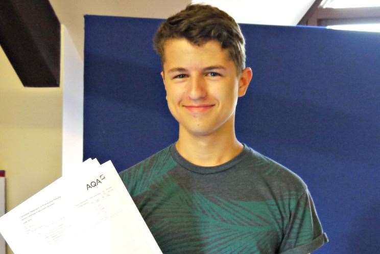 Reuben Hill picks up his GCSE results at Bethany School