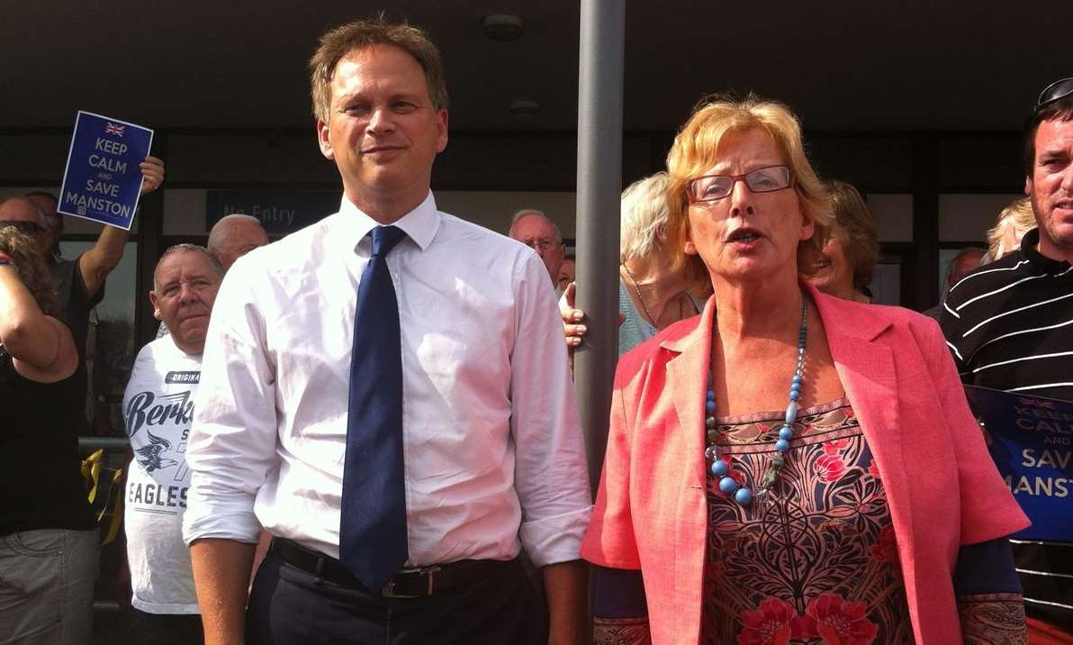 Conservative party chairman Grant Shapps and Thanet District Council leader Iris Johnston at Manston airport