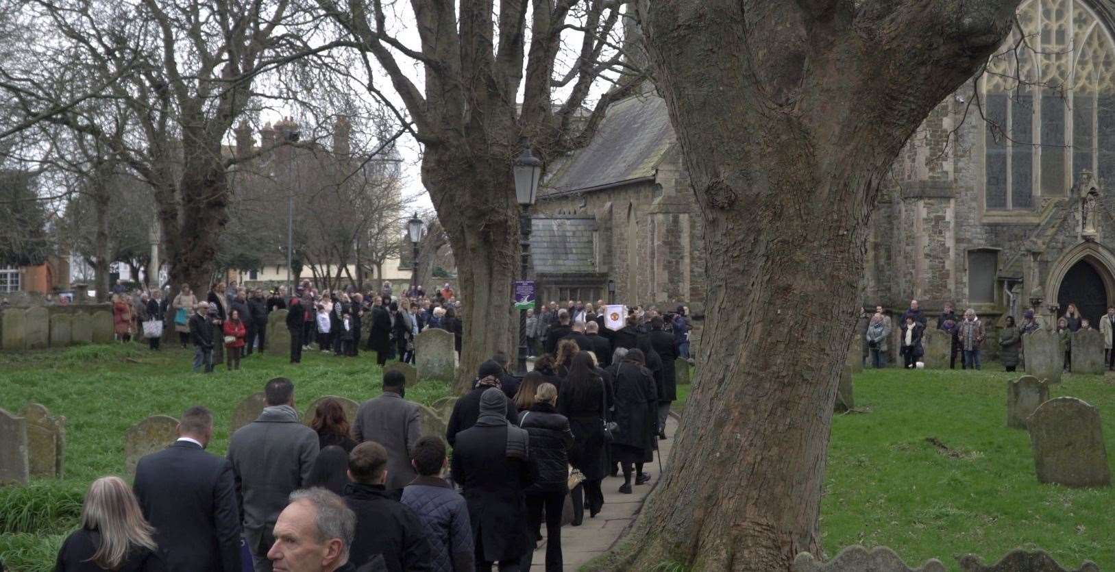 Mourners at The Church of St Mary and St Eanswythe. Picture: Gabriel Morris/KMTV