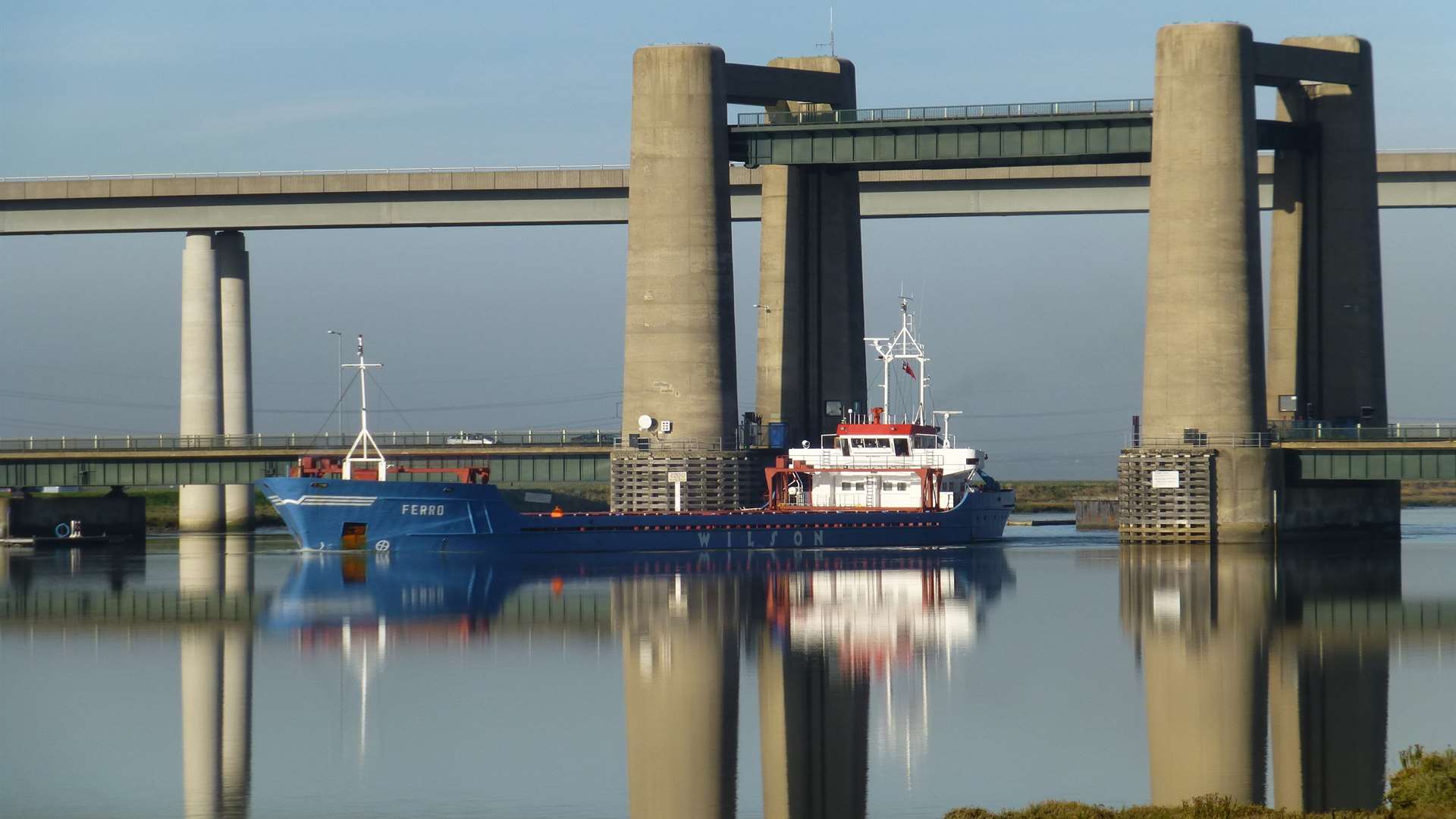 Ship passing under the Kingsferry Bridge