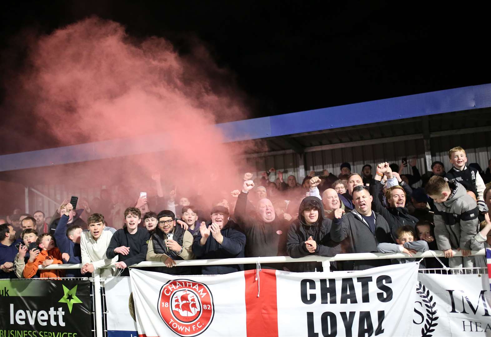 Chatham Town fans at Aveley's ground for the Velocity Cup match Picture: Max English