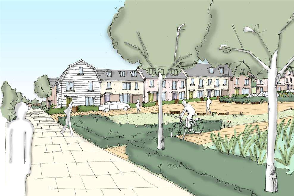 Artist's impression of a 'village square' included in plans for a new housing development at Hoo