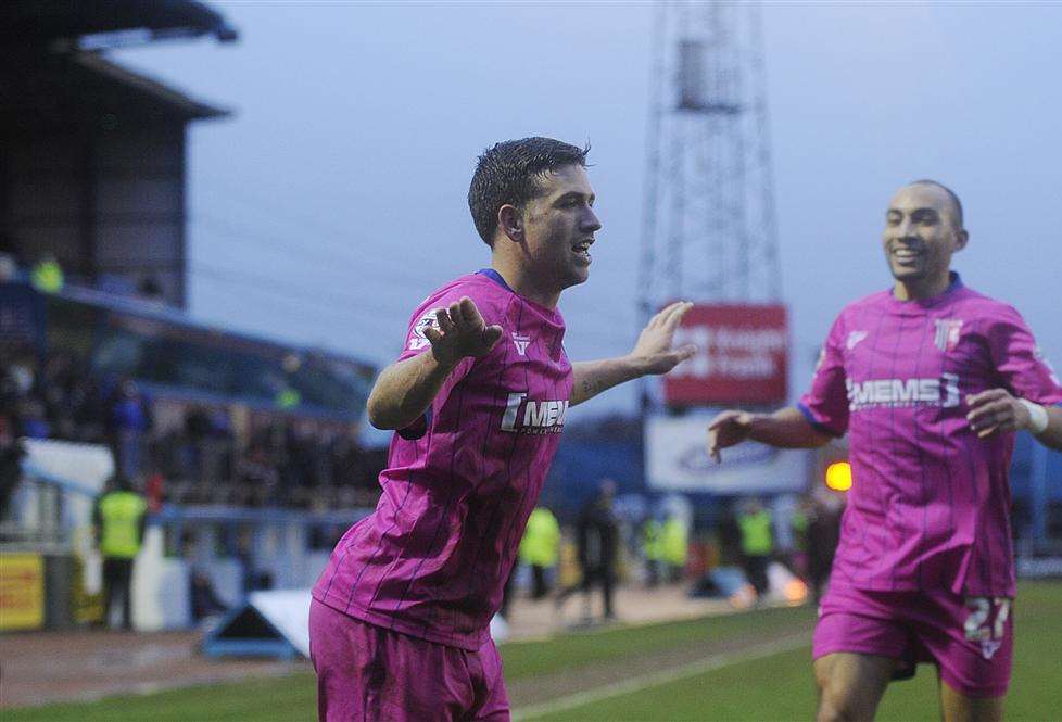 Cody McDonald does 'the Flappy Bird' after scoring against Carlisle on Saturday