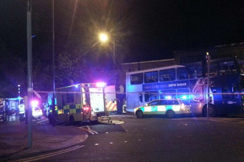 Emergency services at the scene of a collision between a cherry picker and bus in Tunbridge Wells. Picture: Jo Meakins