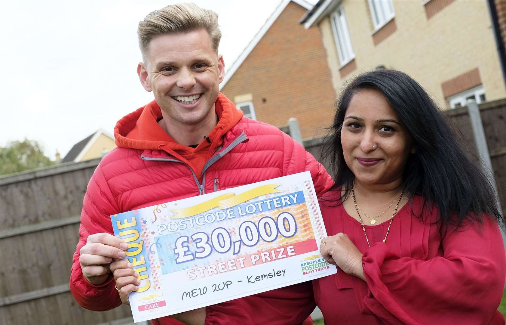 Puja Kapoor with Jeff Brazier. Picture: People's Postcode Lottery