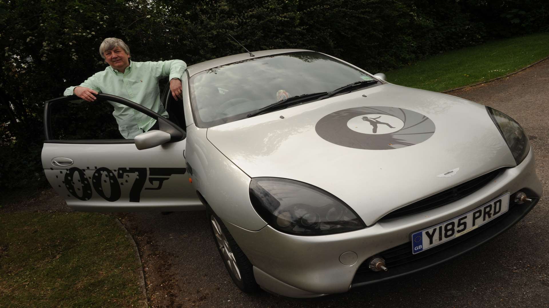 The 15-year-old Ford Puma has been customised with a James Bond theme