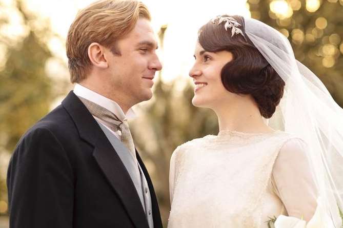Matthew and Lady Mary Crawley on their wedding day. Picture: ITV Pictures