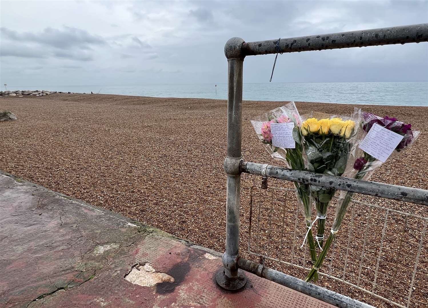 Floral tributes to the woman in her 90s who died at Seabrook beach. Picture: Barry Goodwin