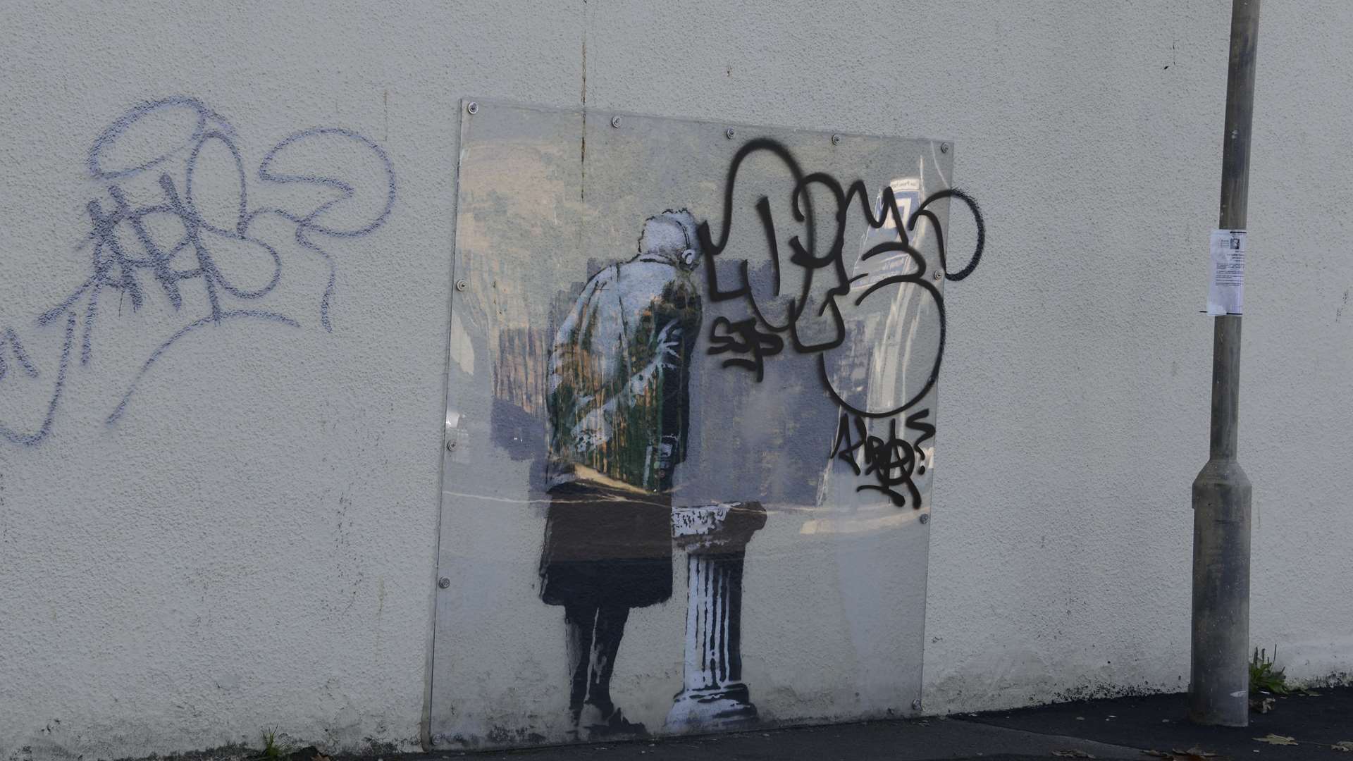 Vandals damaged the Banksy when it was there. Picture: Paul Amos