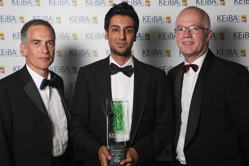 Young Entrepreneur of the Year, Bal Sandher of Hectic Lifestyles, with judges Mark Hill of Canterbury College and Clive Morris of Lloyds Bank