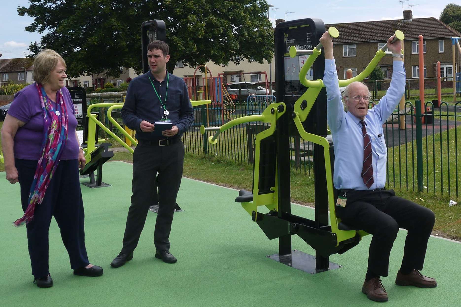 Faversham's new outdoor gym is tested by councillor Mike Henderson.