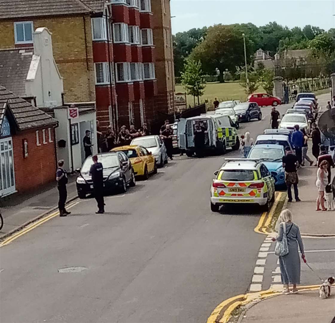 Police storm Richmond Street near the Salvation Army building. Picture: Sarah Kelly