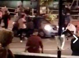 This still from the video shows a guy falling backwards during the fight Video: Lee Marshall