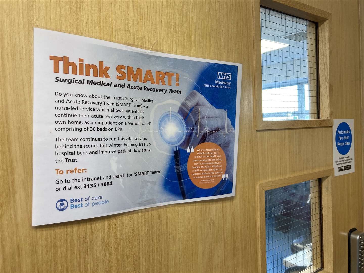 Office door of Medway Maritime Hospital's Smart team and where the virtual wards are run