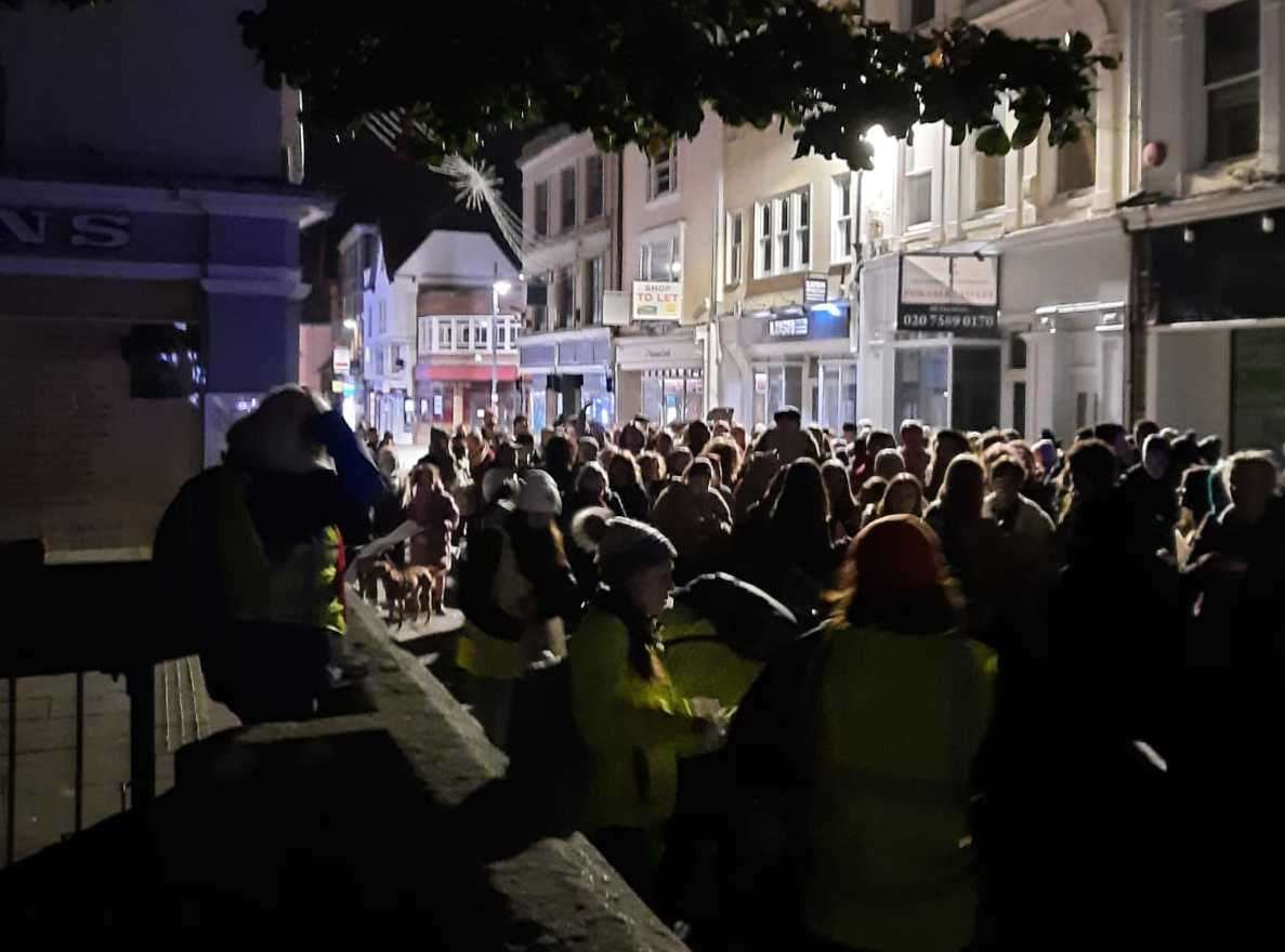 Hundreds of people marched in the dark on Thursday night. Picture: Mel Dawkins