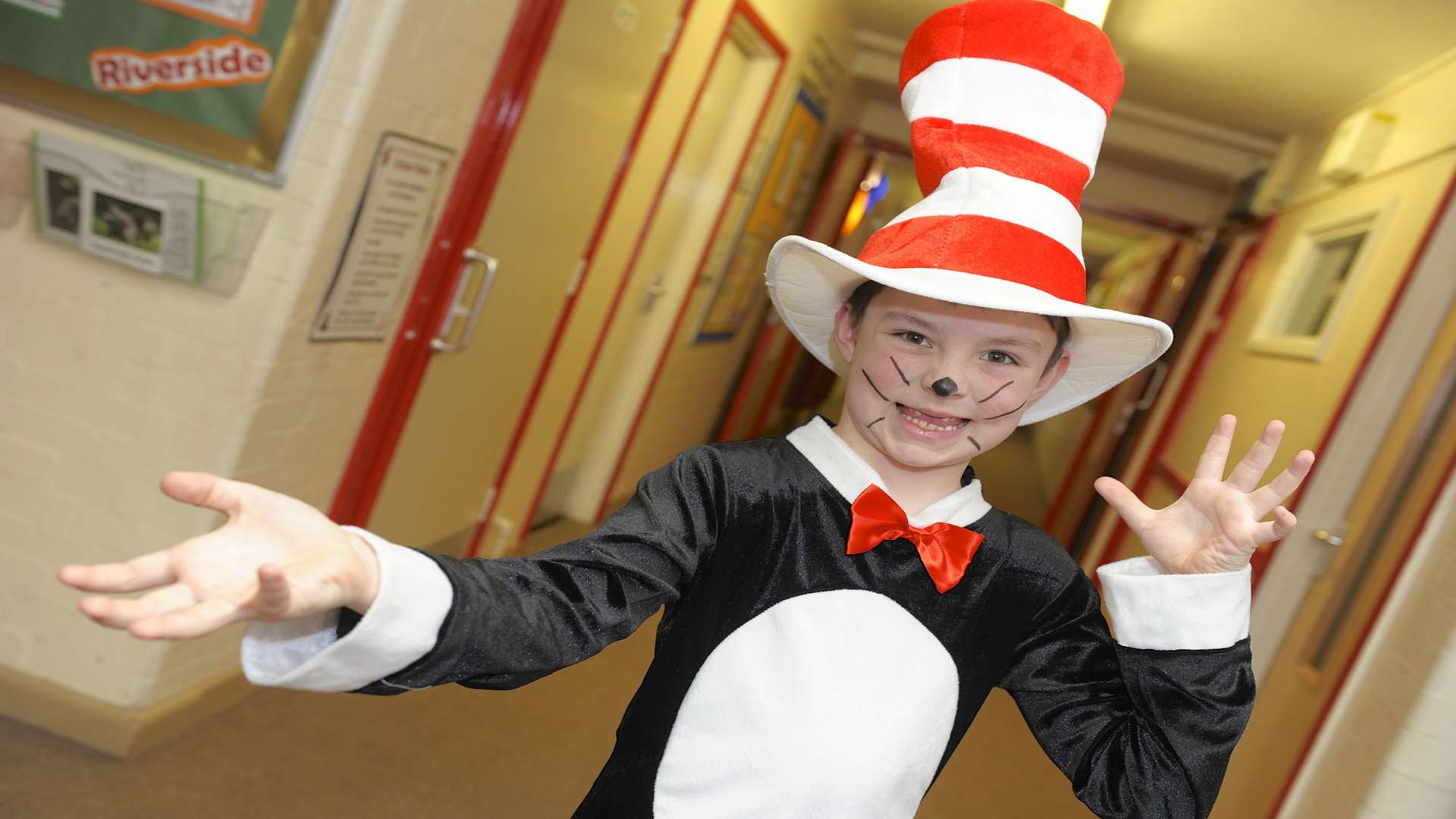 Owen, 7, The Cat in the Hat. Dressing up for World Book Day at Riverside Primary School, Rainham.