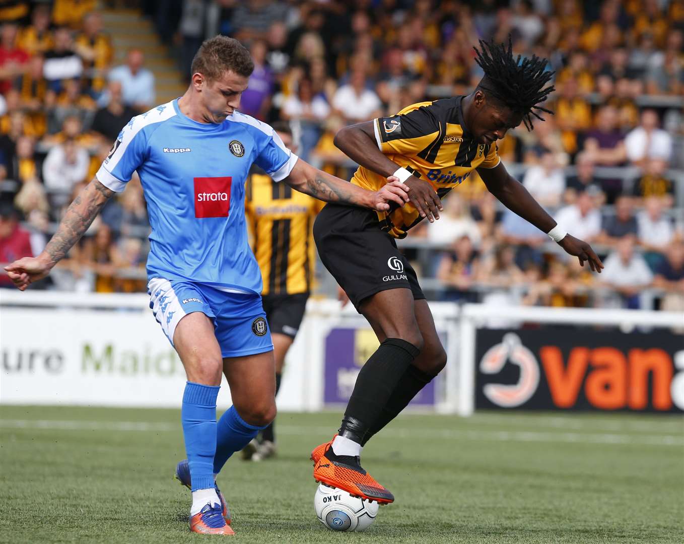 Andre Coker in action against Harrogate - his last Stones appearance before joining Dartford on loan Picture: Andy Jones