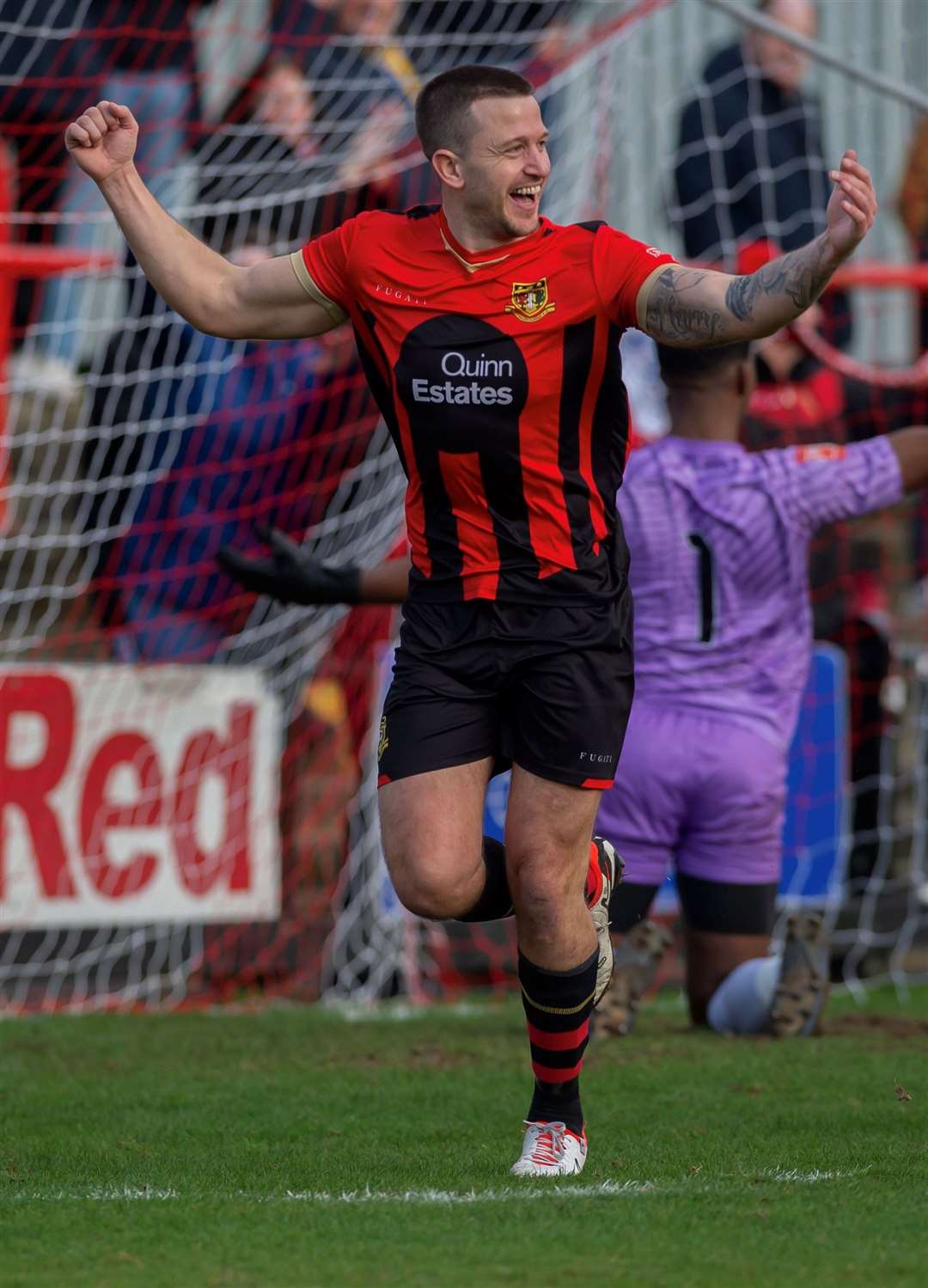 Delight for Luke Woodward after giving Sittingbourne the lead. Picture: Ian Scammell
