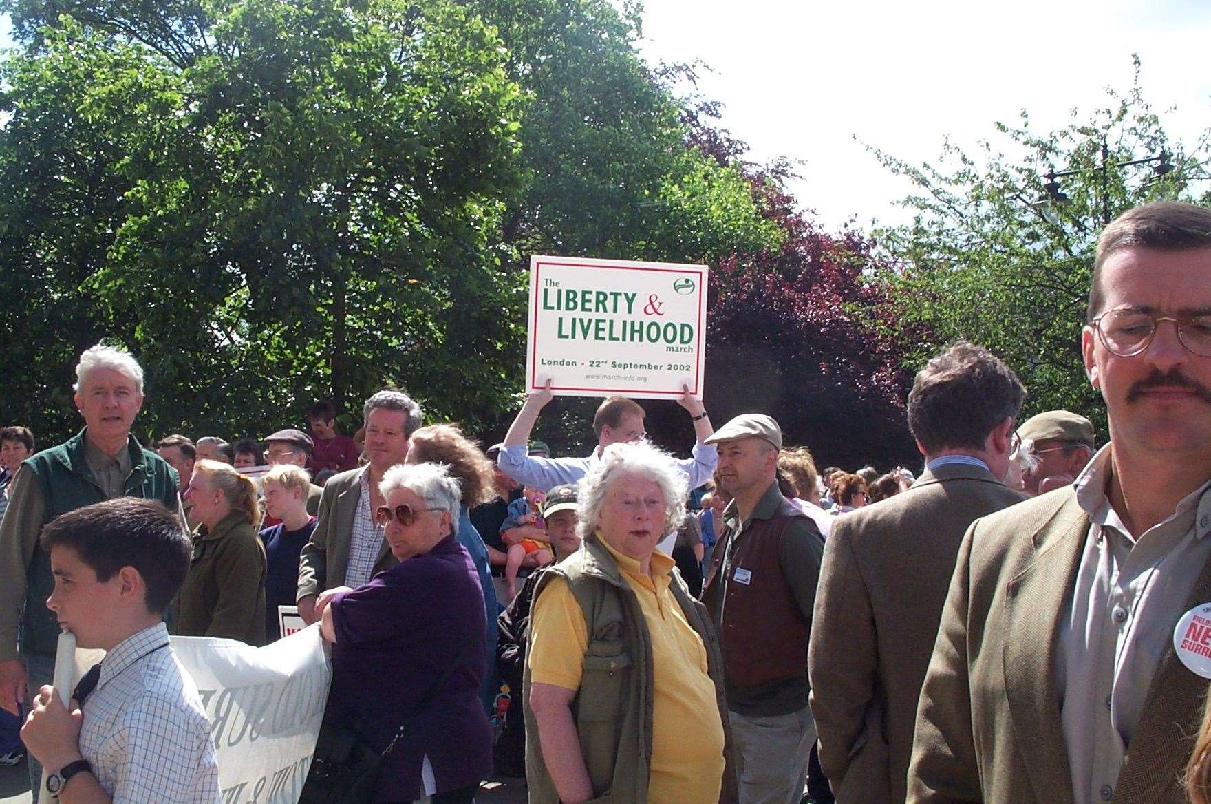 Demonstrators show their support for hunting at the Countryside Alliance's rally in Maidstone in 2002.
