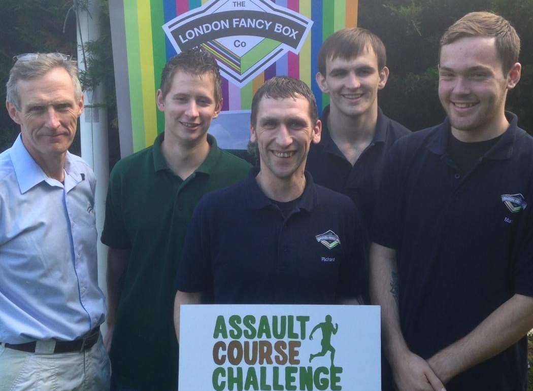CEO of London Fancy Box Christopher Lawson (far left) and his team are supporting the sold out KM Assault Course Challenge being held on Saturday, October 4 at Fowlmead Country Park.