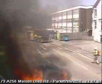 The car ablaze at Maison Dieu Road. Picture: KCC Highways.