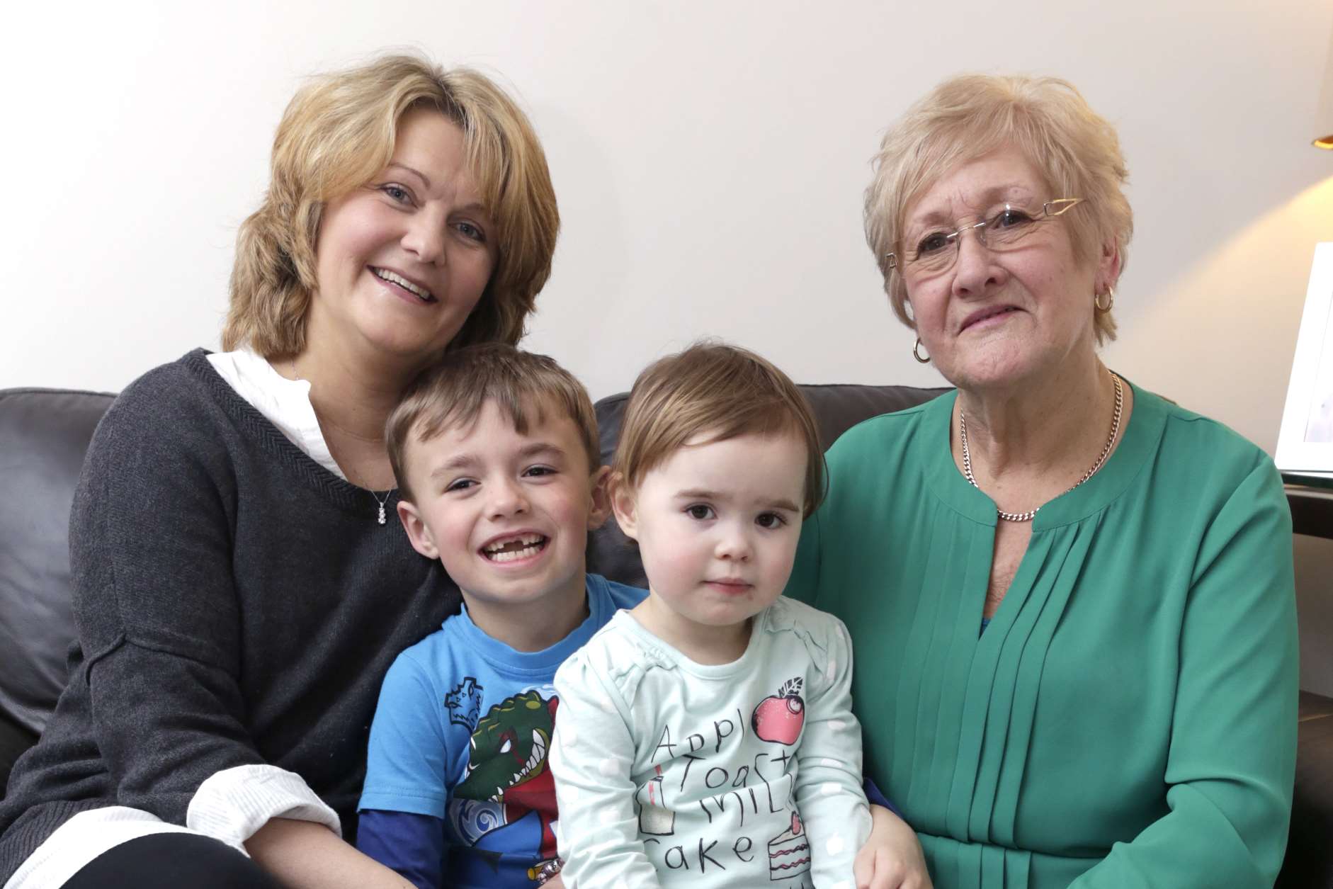 Joanne Aston with son James, daughter Sophie and mum Pam May.