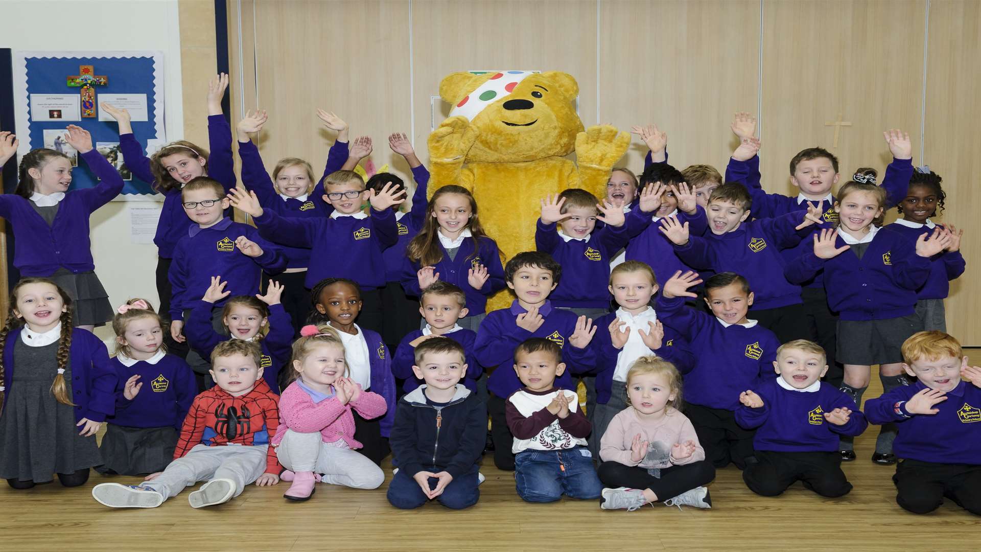 Pudsey meets pupils at Archbishop Courtenay Primary in Tovil. Picture: Andy Payton