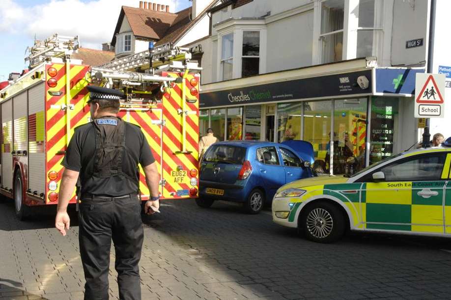 Emergency services at the scene of a crash in Whitstable High Street. Picture: Chris Davey
