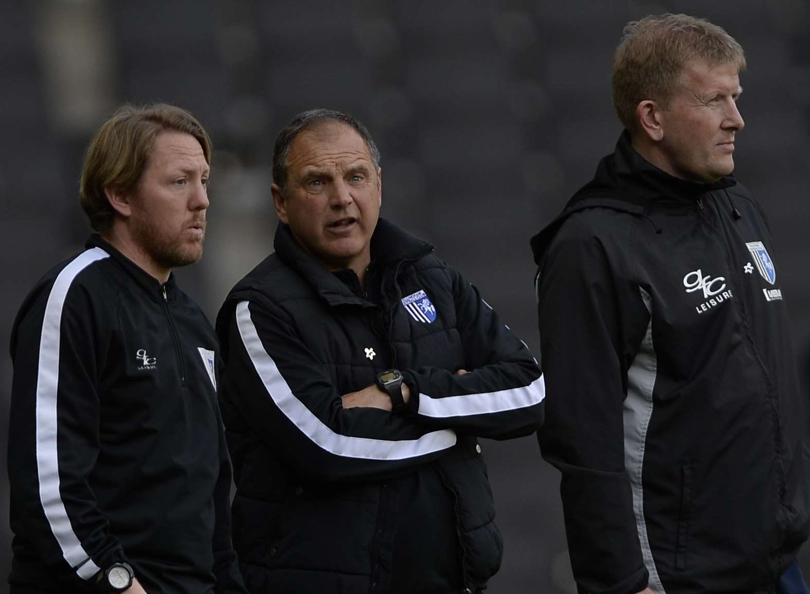 Gillingham's management team of Jamie Day, Steve Lovell and Ady Pennock Picture: Ady Kerry