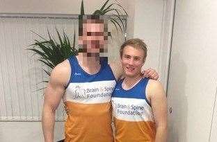 Dominic (right) ran the London Marathon in aid of the The Brain & Spine Foundation (Picture: JustGiving)