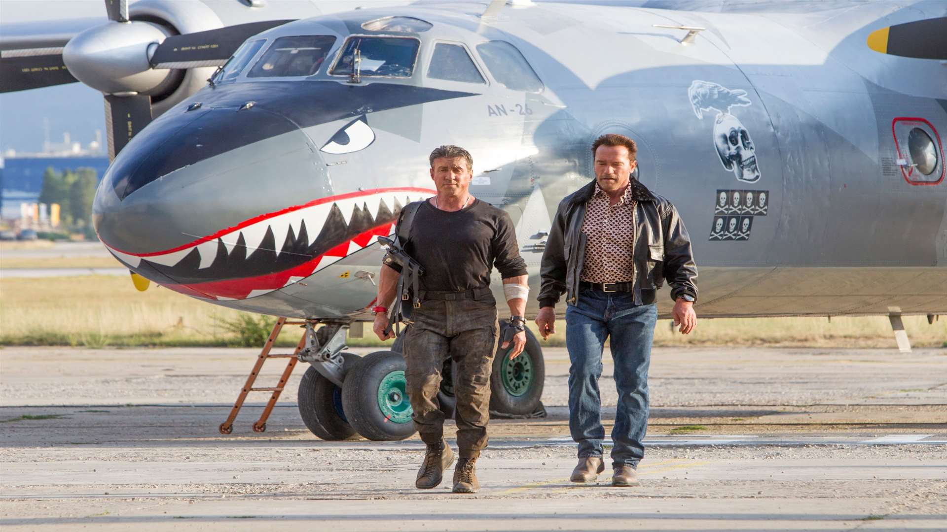 Arnold Schwarzenegger and Sylvester Stallone, in The Expendables 3. Picture: PA Photo/Lionsgate