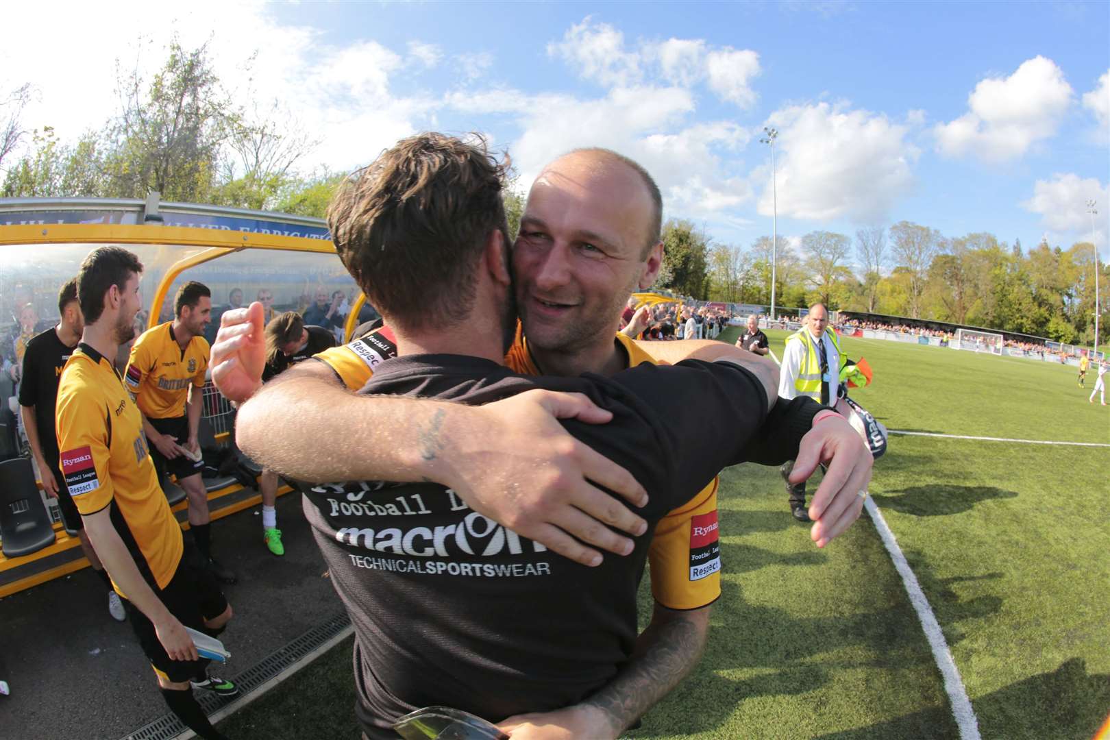 Title-winning captain Steve Watt and manager Jay Saunders celebrate their league success Picture: Martin Apps