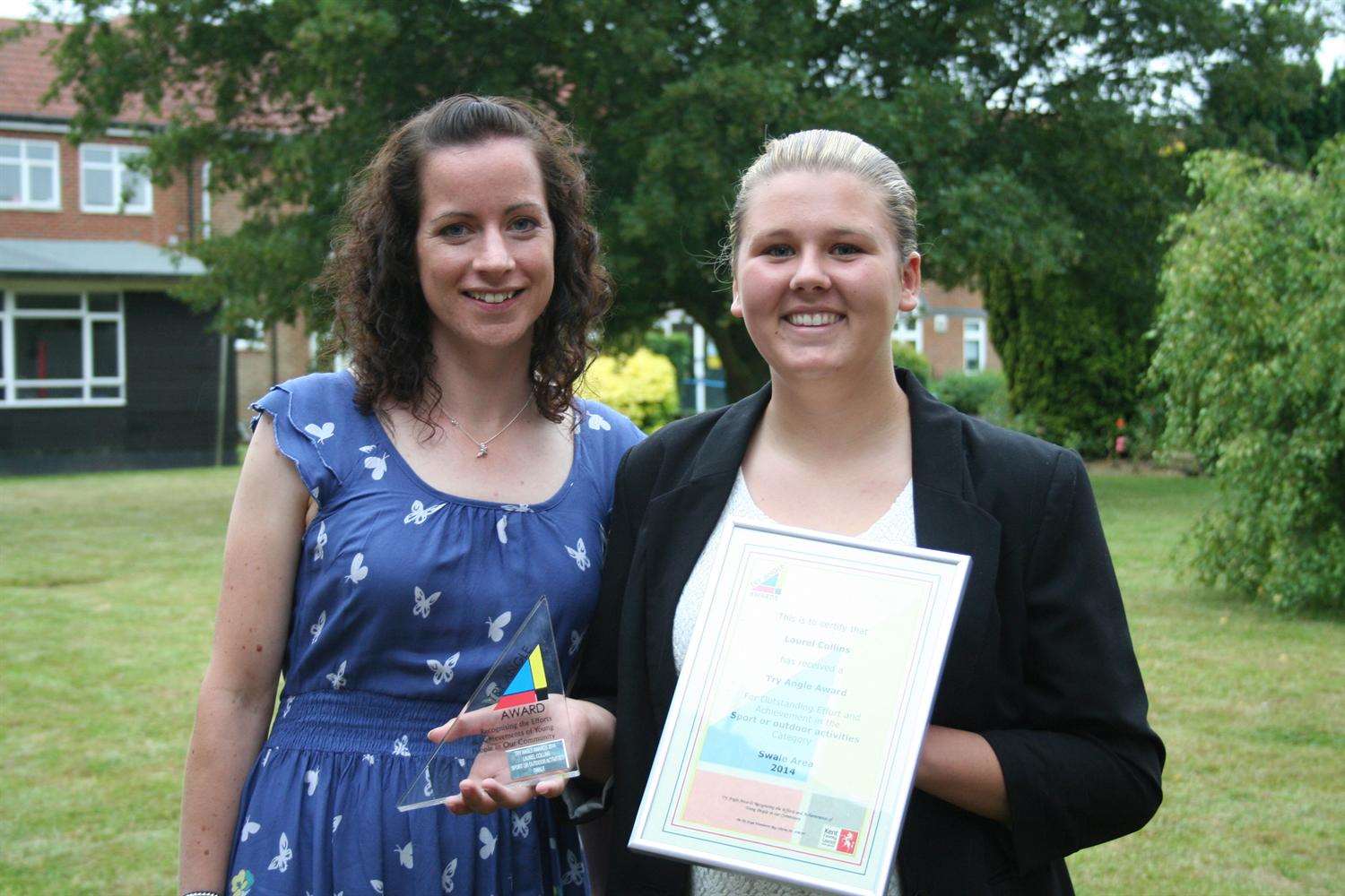Laurel Collins (right) with her PE teacher Sarah Newman who nominated her for a Try Angle Award