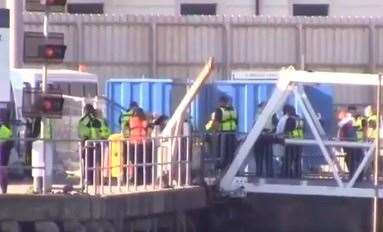 Nigel Farage tweeted footage of migrants being brought ashore at Dover. Picture: Nigel Farage/Twitter