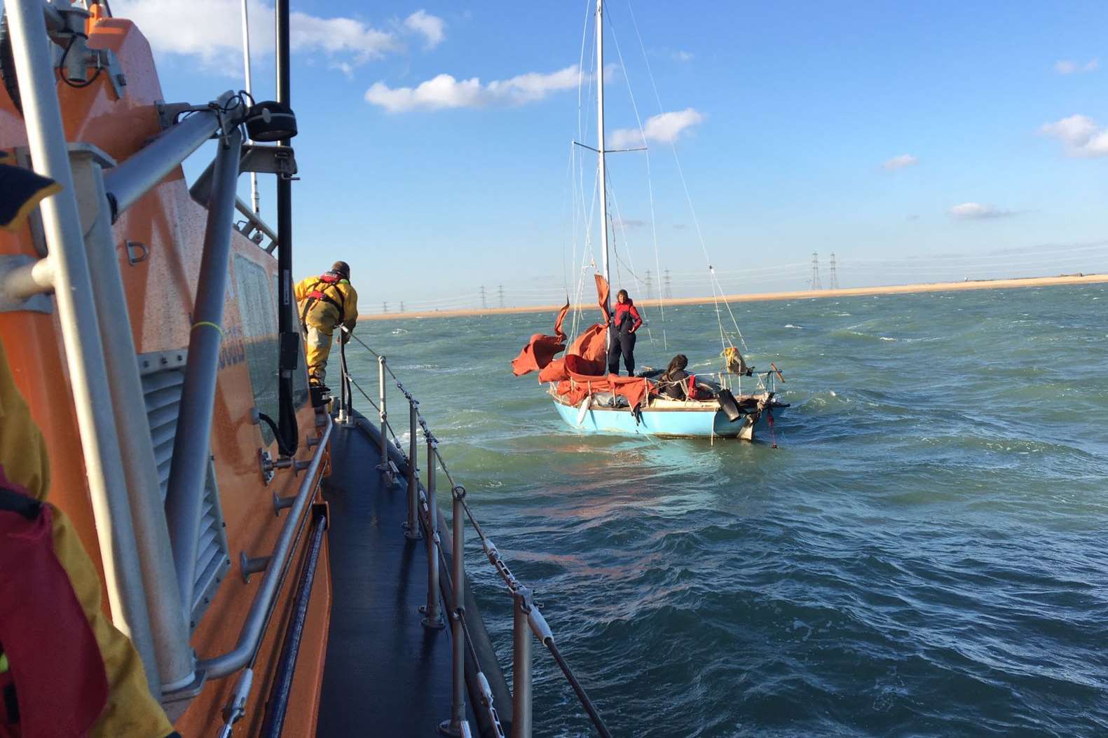 The yacht was rescued after getting stranded in force six winds off Dungeness. Picture: RNLI/Natalie Adams