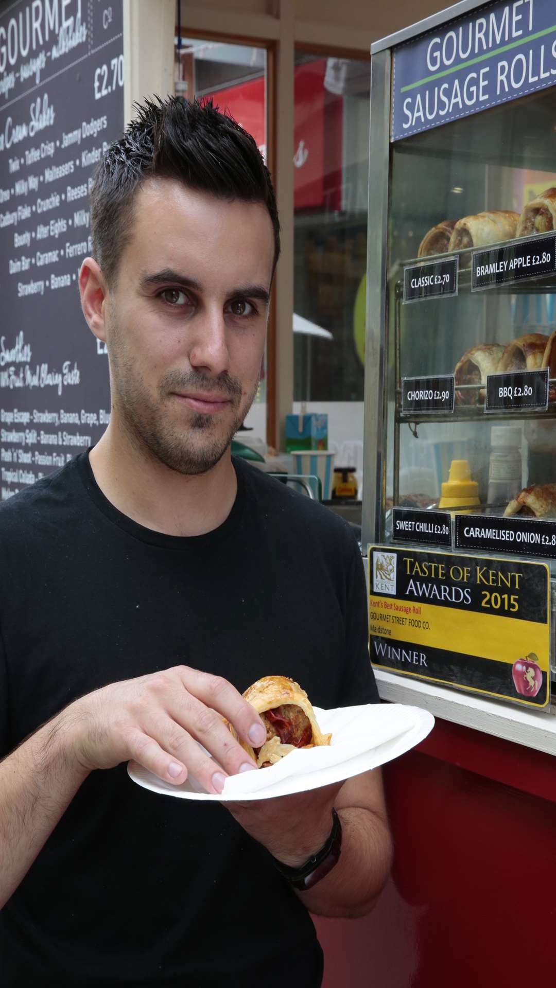 Sausage roll stall owner Ash Green