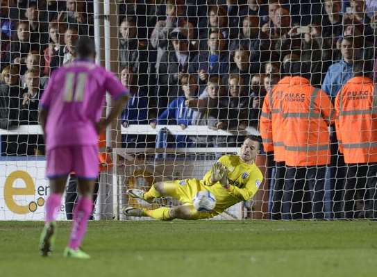Stuart Nelson saves Britt Assombalonga's penalty Picture: Ady Kerry