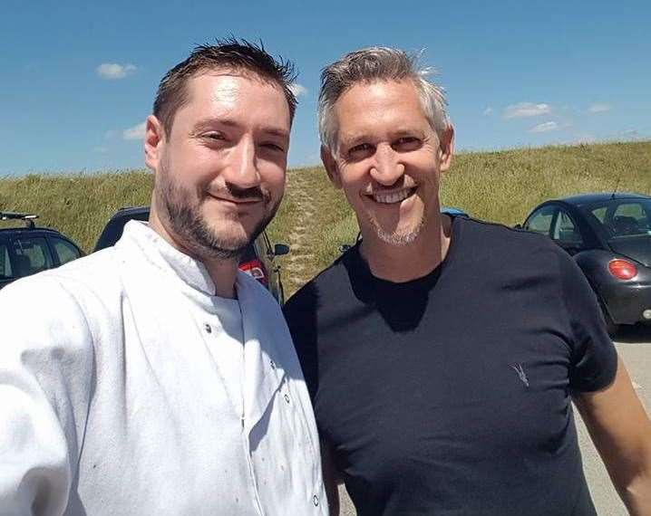 Gary Lineker at The Sportsman, Seasalter, in 2017 with sous chef Joe McMahan