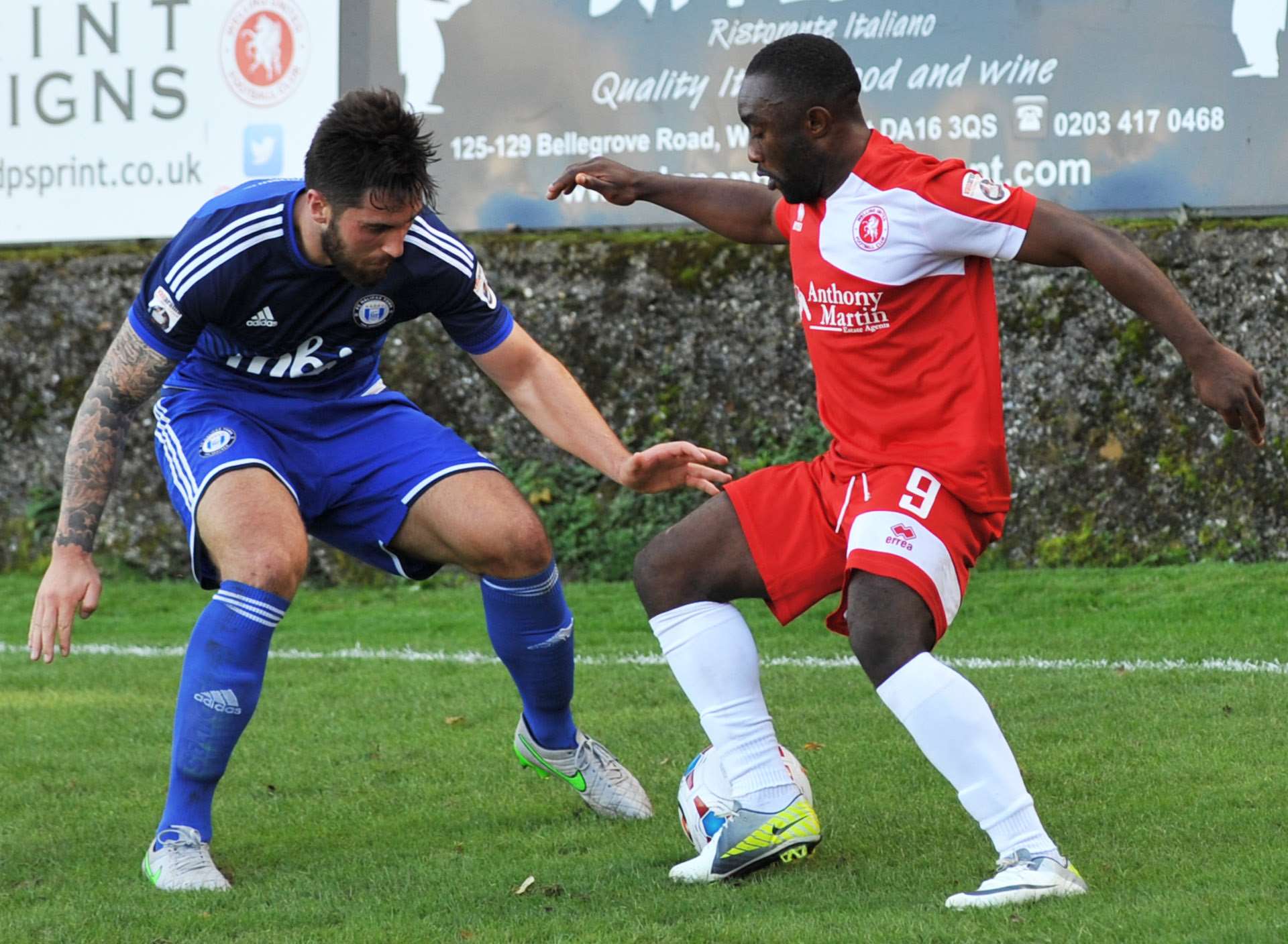 Welling's Sahr Kabba takes on the FC Halifax defence. Picture: David Brown