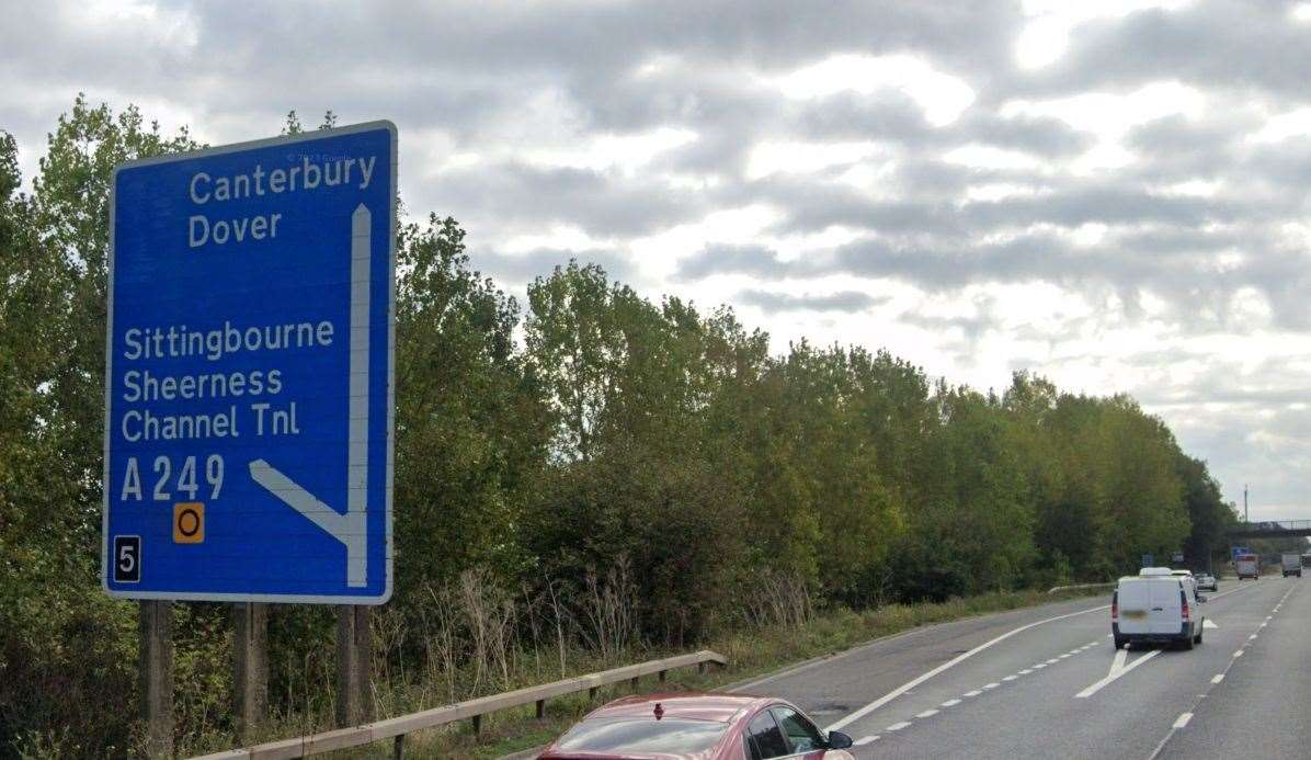 The Sittingbourne turn off on the M2 costbound. Picture: Google Maps