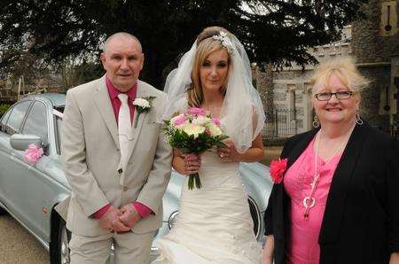 Kayleigh Duff with grandparents Ian and Sharon Day at her 'wedding' at Whitstable Castle