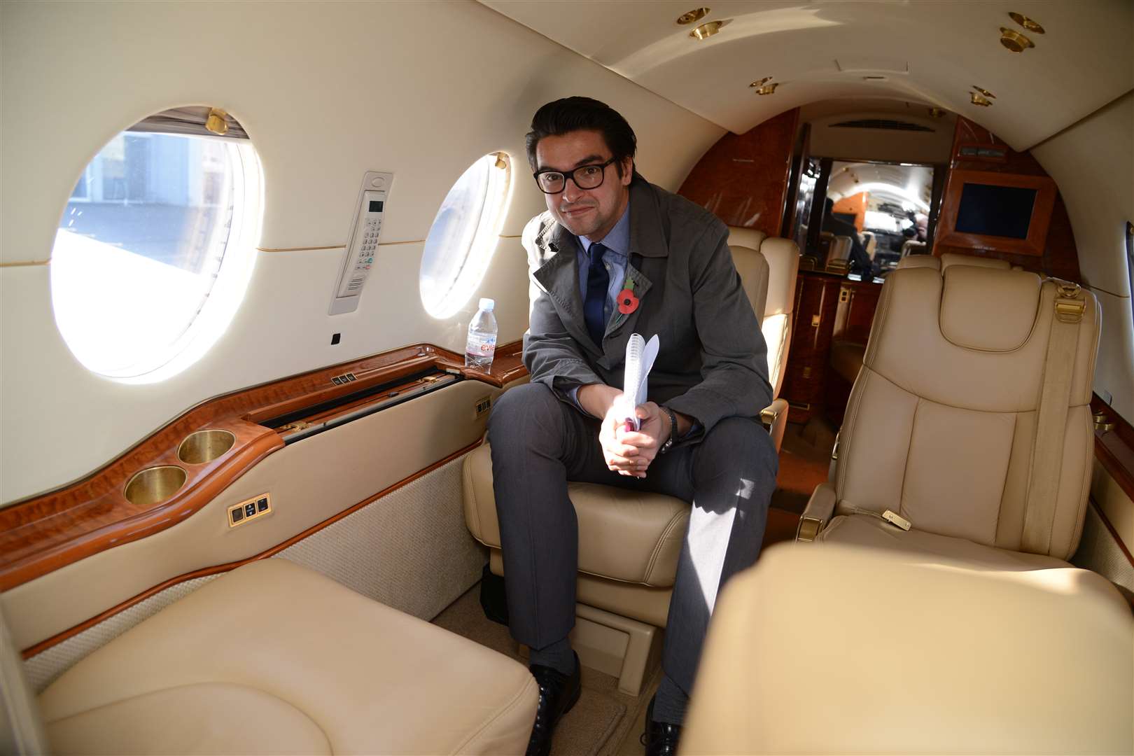 Business editor Chris Price inside ABA's jet, which runs chartered flights under its World Executive Airways brand and will soon offer corporate hospitality packages
