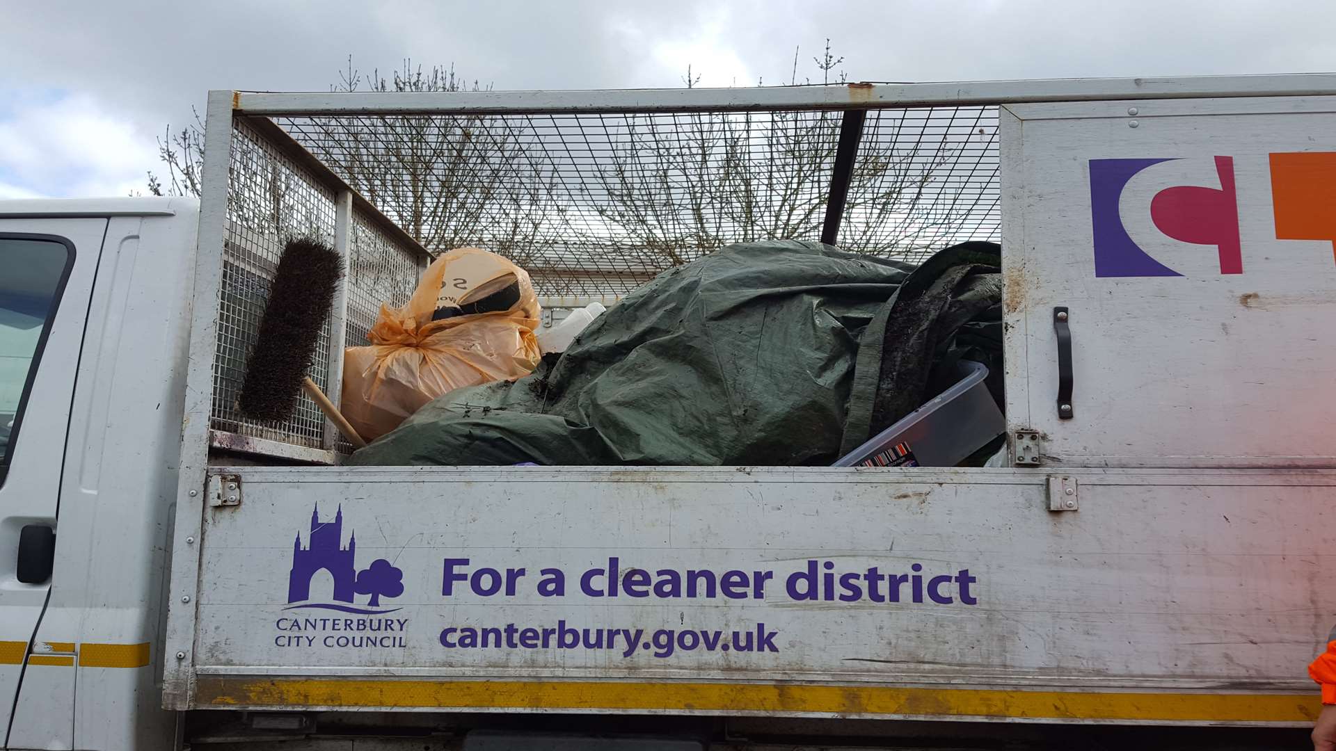 The tent was loaded onto the back of a Serco truck