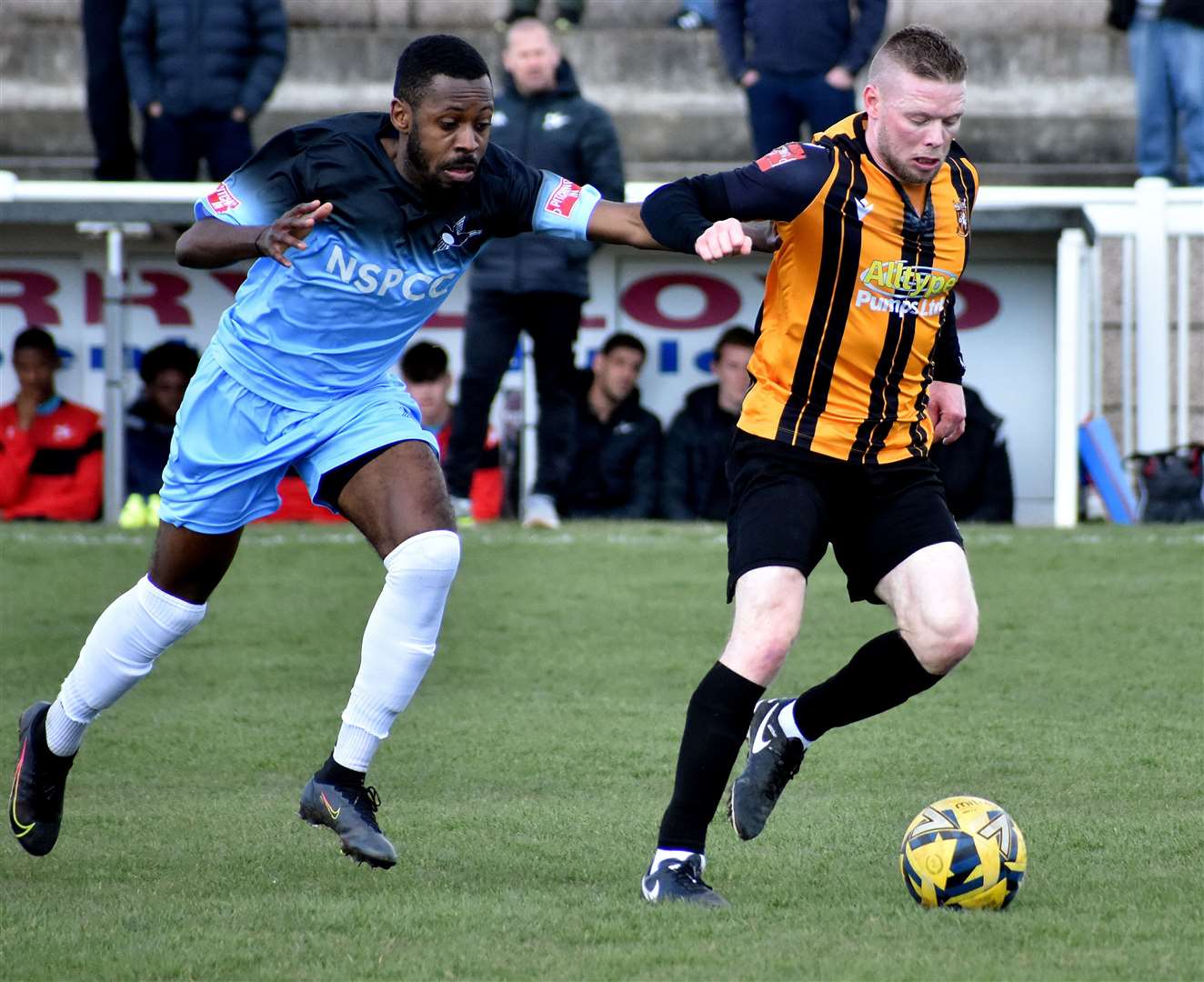 Scott Heard during Folkestone's goalless home draw with Carshalton on Easter Friday. Picture: Randolph File